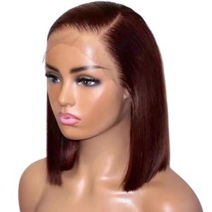 HD transparnet invisble lace bob straight lace front human hair wig auburn brown colored lace frontal wig short blunt cut 1pcs 10inch