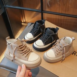 Boots Girls Versatile Side Zipper Solid Color Simple Non slip Children Fashion Boys Sport High top Sneakers Platform Kids Shoes 230915