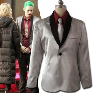 İntihar Squad cosplay Joker kostüm cosplay takım elbise gümüş ceket ceket psikos katil ceket gömlek pantolon Tie2970