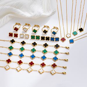 Colares femininos trevo da sorte única flor conjuntos de joias de designer clássico correntes pulseira brincos colar anel meninas joias de noivado