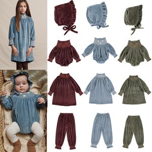 Giyim setleri Bebe marka kız bebek prenses elbisesi kış kadife yürümeye başlayan kıyafetler nakışçıları katı bebek jumper kız kardeşler pantolon 230918