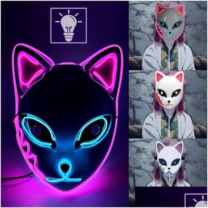 Diğer Motosiklet Aksesuarları Cadılar Bayramı Partisi El Fox Masks Demon Slayers Cosplay Mask Erkekler İçin Led Kadın Proplar Damla Teslimat Otomobilleri DHPNW