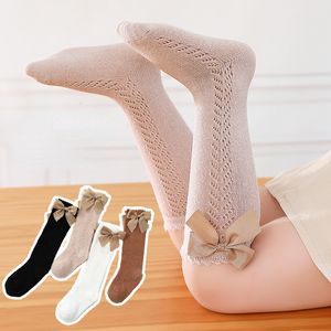 3 çift çocuklar çoraplar çocuklar diz yüksek çoraplar kızlar erkek yay uzun çorap yumuşak pamuk ağ nefes alabilen çocuklar içi boş SOCKEN orta tüp çorap 230918