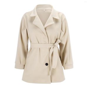 Женские куртки 2023, осенне-зимнее полушерстяное пальто средней длины, ветровка со шнуровкой и поясом, шерстяная куртка для женщин, элегантное пальто