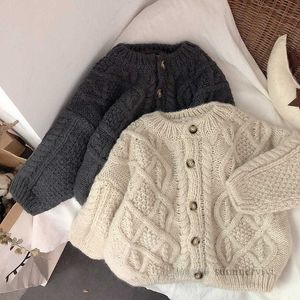 Kids twist knitted sweater cardigan girls round collar single breasted long sleeve outwear children all-matching casual clothes Z4219