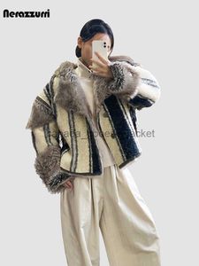 Женская полушерстяная нерадзурри, зимняя короткая негабаритная красочная толстая теплая куртка из искусственного меха, женское роскошное дизайнерское шерстяное пальто унисекс с длинным рукавом 2023L230918