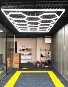 Versatile Hexagonal LED Garage Ceiling Light 110V/220V, Durable Car Workshop Illumination for Detailing and Beauty