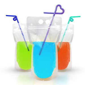 Einweg-Trinkwasser-Verpackungsbeutel aus Kunststoff, 250 ml, 500 ml, 750 ml, 1000 ml, flüssiges Trinkhalm, selbststehend, durchsichtige Beutel, Sommer-Smoothie für Milch, Tee, Kaffee, Saft