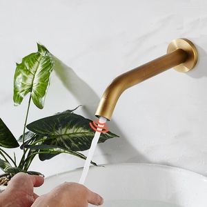 Banyo Lavabo muslukları mttuzk antika pirinç duvara monte otomatik sensör musluk yıkama havzası dokunulmaz kızılötesi 6 