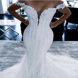 Gelinlik Denizkızı Devekuşu Tüy Gelin Gowns Dantel Aplikler Artı Boyut 2 4 6 8 10 12 14 16 18 20 22 New258m