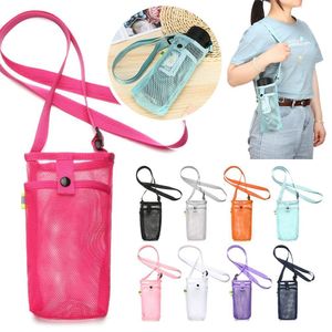 Other Drinkware Portable Sport Water Bottle Cover Mesh Cup Sleeve Pouch With Strap Mobile Phone Bag Visible Bag Outdoor Camping Accessories 230918