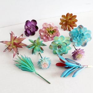 Flores decorativas atacado 20 peças mini suculentas artificiais plantas azul roxo rosa verde arranjo flor de lótus echeveria