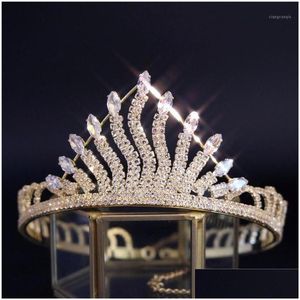 Saç Aksesuarları Klipler Barrettes Barok Kraliyet Kraliçe Crown Zircon Kristal Rhinestone Taş Tiara Kadınlar için Kostüm Gelin Damlası Teslim DHGF4