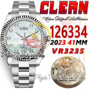 Clean CF Date 41 мм 126334 VR3235 Автоматические мужские часы из перламутра Циферблат из муассанита с бриллиантами Маркеры из 904L OysterSteel Браслет Super Edition eternity Hombre