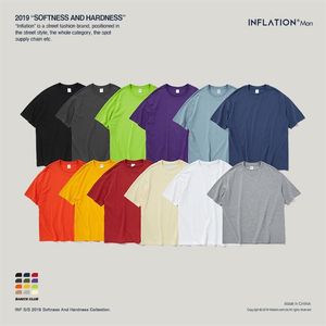 Enflasyon Şeker Renk Pamuklu Büyük Boyutlu Moda Hip Hop T-Shirts Elbise Tee Katı Gevşek Fit Temel Tee Unisex Çift 8193S276G