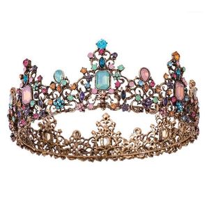 Acessórios de cabelo clipes barrettes barroco vintage real rainha coroa colorf geléia cristal strass pedra tiara mulheres traje nupcial dr dhwzk