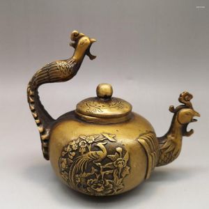 Декоративные статуэтки старая бронза китайская медь ручной работы Дракон и чайник Феникс антикварные ремесленные скульптуры