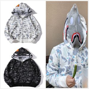 Double Cap Hoodie Designer Zip Up Hoodies Shark Reflexivo Mulheres Moletons Suéteres Hoody Oversized Cor Camo Wide Full Zip Double Cap Bordado Hoodys