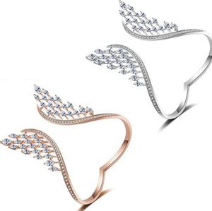 Moda açısı kanatları kübik zirkonya parmak yüzüğü bilezik setleri Kadın nişan partisi için ayarlanabilir açılış halkaları lüks mücevherler
