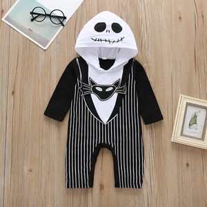 Rompers cadılar bayramı erkek bebek kıyafetleri doğdu bebek romper uzun kollu pamuklu çizgili yarasa desen kapşonlu tulum 0 18 ay 230918