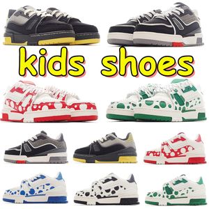 Toddler ayakkabılar çocuk tasarımcı eğitmenleri virgil çocuk ayakkabı kızlar kızlar nedensel spor ayakkabılar gençlik deri up platform taban spor ayakkabı sarı siyah lüks kadife