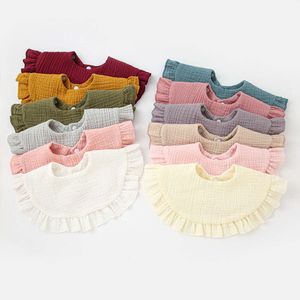 Baby Gauze Feeding Bib Ruffle Solid Infants Saliva Towel Soft Cotton Burp Cloth For Toddler Kids Bibs Korean Style New