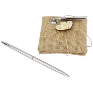 Винтажная мешковина подставка для ручки и ручка для свадебного свадебного приема Wood Heart