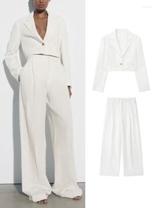 Kadınlar iki parçalı pantolon takım elbise setleri kadın 2 adet beyaz ofis blazer ceket bayanlar yüksek bel seti 2023 bahar keten kadın takım elbise