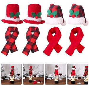 4 Set Noel Şişesi Küçük Santa Şapkalar Mini El Sanatları Dekor Eşarp Dekorlar Kapaklar Kapak Dekorasyonları 230920