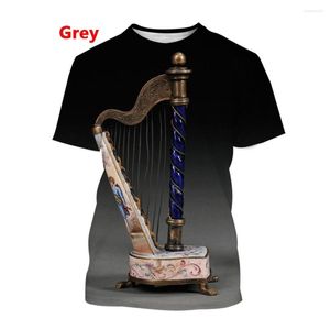 Erkek Tişörtleri 2023 Moda 3D Baskılı Müzik Enstrümanı Harp Eğlence T-Shirt Yaz Gündelik Erkekler/Kadınlar Konforlu Yuvarlak Boyun Üstü