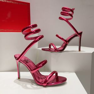 Rene Caovilla Sandallar Tasarımcılar Ayakkabı Serpantin Kristal Rhinestone Twining Ayak Yüzüğü 10 cm Yüksek Topuklu Kadın Partisi Düğün Stiletto Tasarımcı Sandal