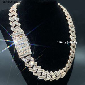 14K Gold Plated Iced Out Baguette Moissanite Cuban Link Chain Hip Hop Necklace