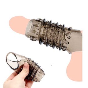 Sex Toy Massager Spike Ribbed Penis Sleeve Enlargement Delay Ejaculation Silicone Rubber Cock Ring Erotic for Men