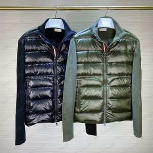 Designer de luxo feminino para baixo parkas masculino emblema bordado gola de malha emenda suéter leve jaqueta suéter casual jaqueta suéter