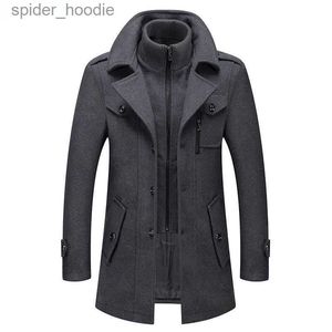 Мужское полушерстяное пальто из искусственной шерсти из двух частей, мужское зимнее пальто 2022 года, новое мужское кашемировое пальто, приталенное шерстяное бушлат, деловое пальто, ветровка L230919