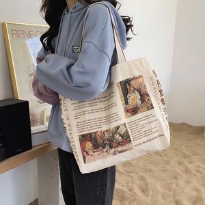 Alışveriş Çantaları Tasarım Kadın Tuval Omuz Çantası Alice Öğrencilerde Pamuklu Kumaş Çantaları Tote 230918