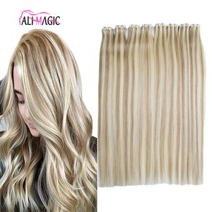 100g Brazilian Remy Human Hair Extensions, 40pcs Tape-In Skin Weft, Double-Sided Adhesive, Invisible Seamless - P18/613 Black Brown Blonde