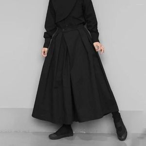 Erkekler Pantolon 2023 Modaya uygun Gotik Karanlık Stil Gevşek Kırpılmış Hakama Geniş Bacak Büyük Boy Tasarım Samuray Giyim
