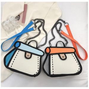 Сумки для покупок, женская сумка через плечо с 2D мультяшным рисунком, цветная сумка большой емкости, сумка через плечо с цепочкой и анимацией, холщовая простая сумка