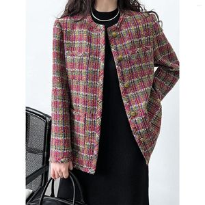 Женские куртки в стиле старых денег бордовый тканый твидовый жакет с контрастным узором осеннее верхнее пальто