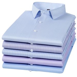 Erkekler s tişörtler yüksek kaliteli streç anti kırışık gömlek uzun kollu elbise gömlek erkekler ince fit sosyal iş bluz çizgili 230920