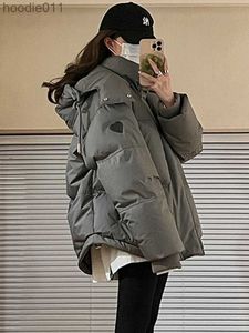 Women's Down Parkas Women Solid Loose Puffer Jacket Winter Korean Chic Oversized Thickened Hooded Warm Parkas Female Grey Coat Lady Padded Jacket L230920