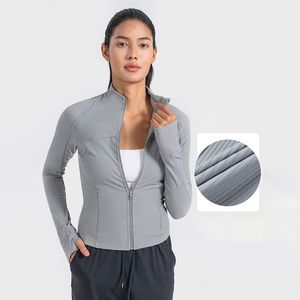 L006 Женская укороченная куртка в рубчик с молнией во всю длину, спортивное пальто для йоги, толстовки до талии, облегающие спортивные куртки с отверстиями для больших пальцев
