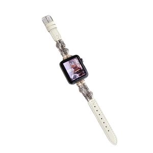 Apple Watch Band için Deri Kayış Tibet Gümüş Bileklik Zinciri Iwatch 9 8 7 6 5 4 3 Ultra 38mm 40mm 41mm 42mm 44mm 45mm 49mm Kadın Metal Bilek Bantları Akıllı Aksesuarlar