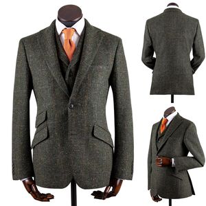 Costume Homme Winter Men's Woolen Coat 3 Pieces Peaked Lapel Pants Suits Casual Overcoat Formal Business Daily Tailored