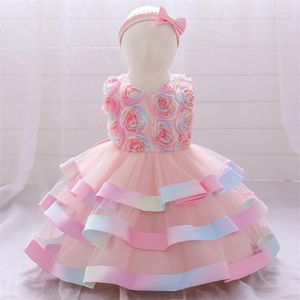 Kız Elbiseler 2pcs Tutu Doğum Prenses Prenses Toddler Doğum Günü Çocuklar Vaftiz Renkli Bebek Yaz Elbisesi Vestido 1 Yıllık Kafa Bandı
