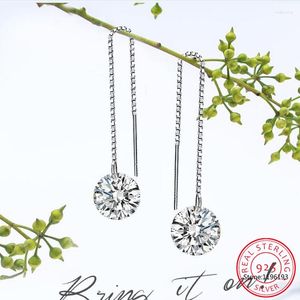 Dangle Küpeler 1CT Moissanite S925 STERLING Gümüş Beyaz Altın Kulak Tel Hattı Damla Küpe Çember Düğün Güzel Takı