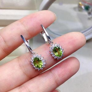 Dangle Küpeler Klasik 925 Gümüş Peridot Drop Toplam 1.4Ct 5mm 7mm Doğal Takı