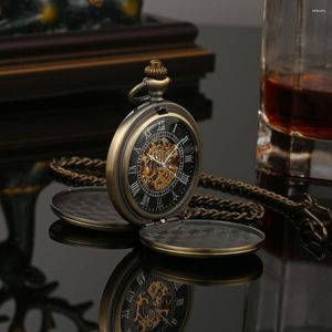 Карманные часы, винтажные механические мужские часы, двойной циферблат, римский циферблат, серебро, черное золото, ручной ветер, брелок с цепочкой, антикварный подарок