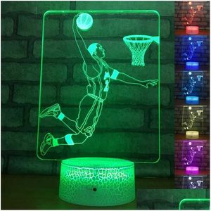 Ночные светильники Спортивная серия Прикроватный светильник для детей Подарки Детское освещение для сна 3D Баскетболист Настольная лампа Светодиодные ночники Танцоры D Otib1